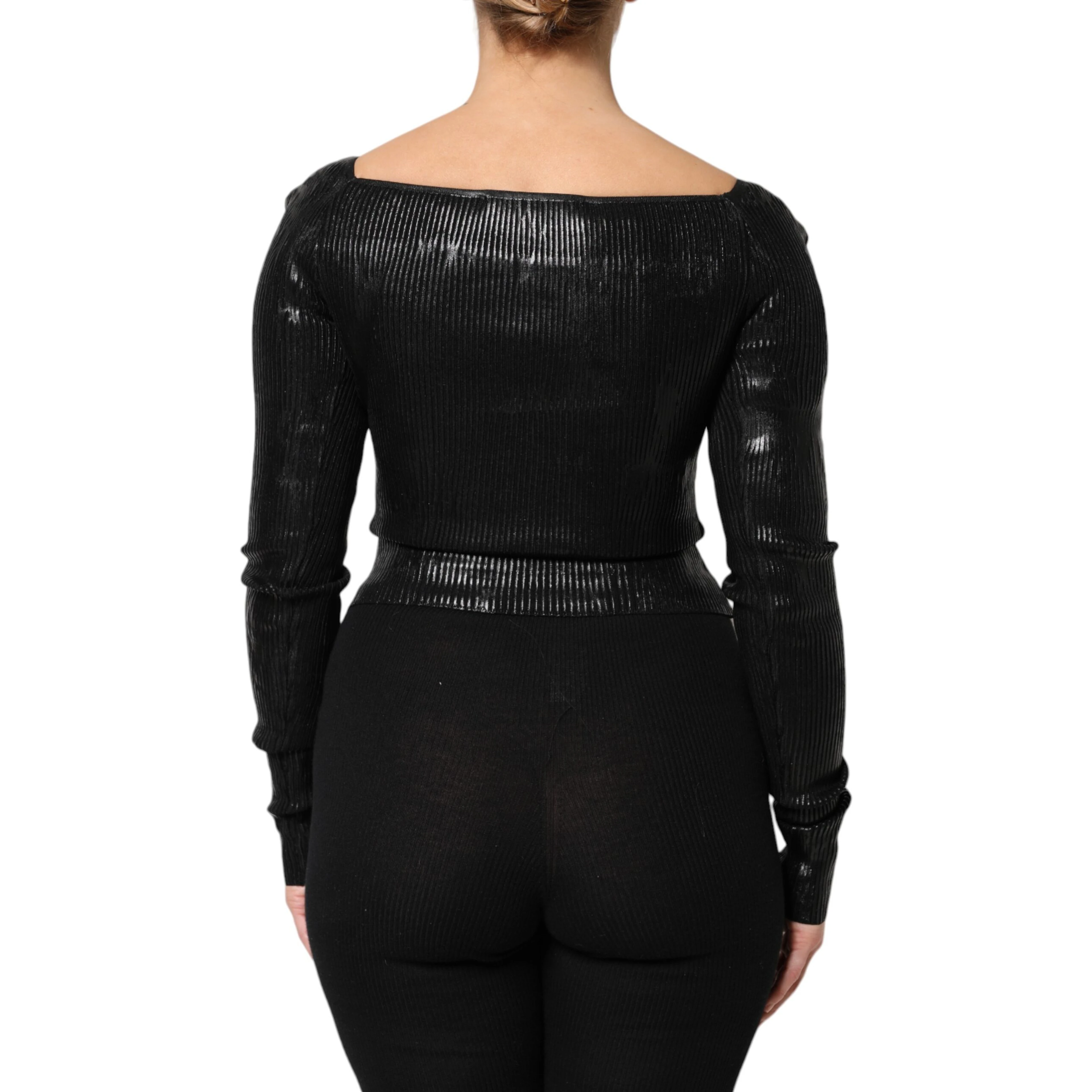 Black Viscose Long Sleeves Fitted Blouse Top