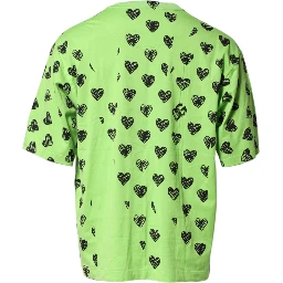 Green Heart Print Cotton Crew Neck T-shirt
