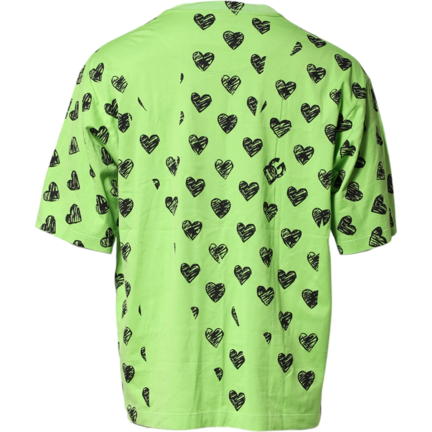 Green Heart Print Cotton Crew Neck T-shirt