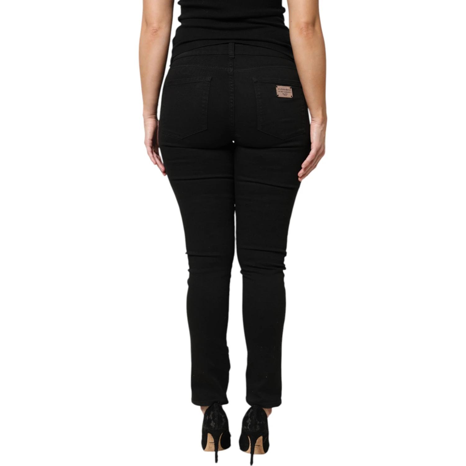 Black Cotton Logo Mid Waist Skinny Denim Jeans