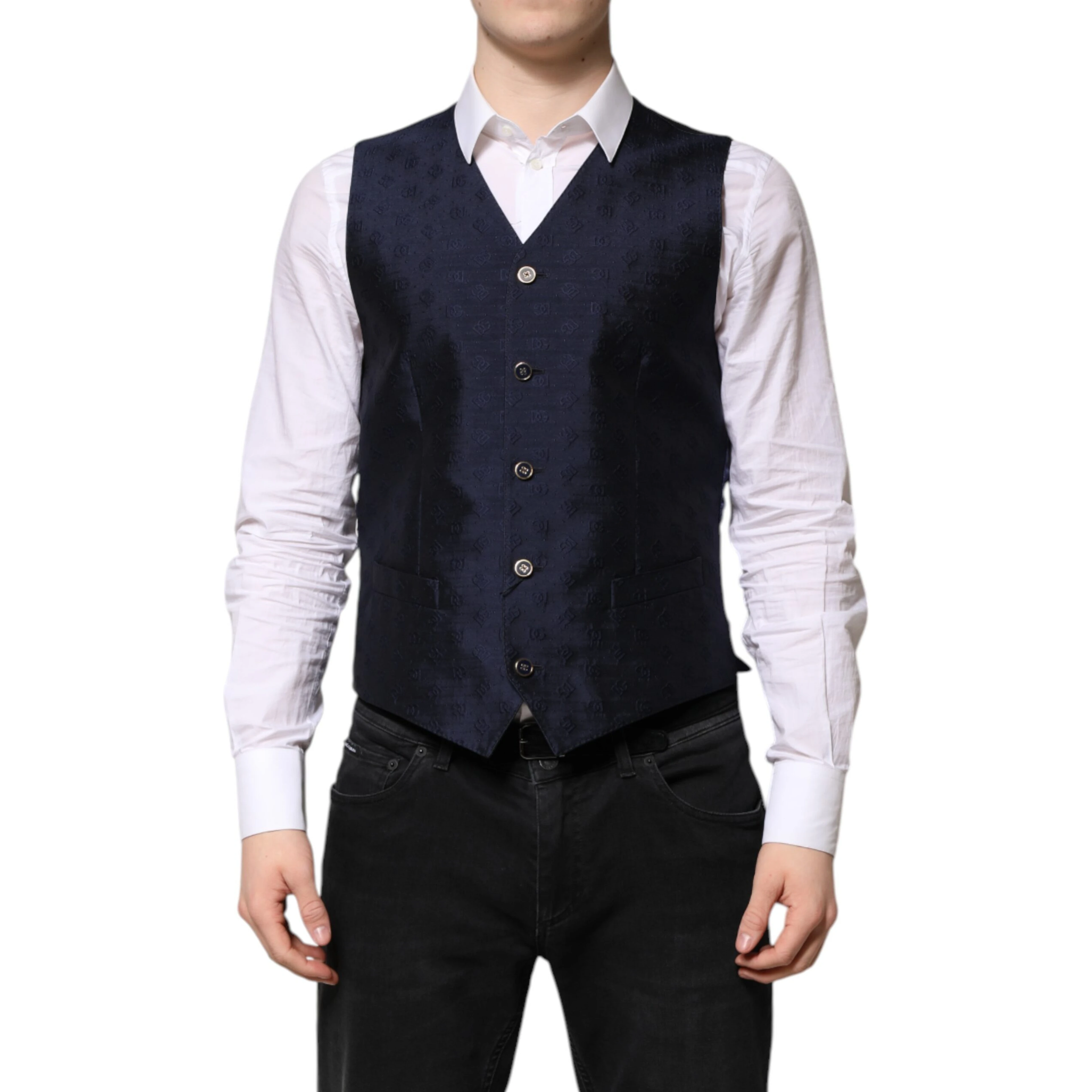 Dark Blue Logo Wool Formal Men Waistcoat Vest