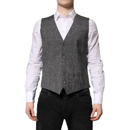 Gray Plaid Wool Formal Dress Waistcoat Vest