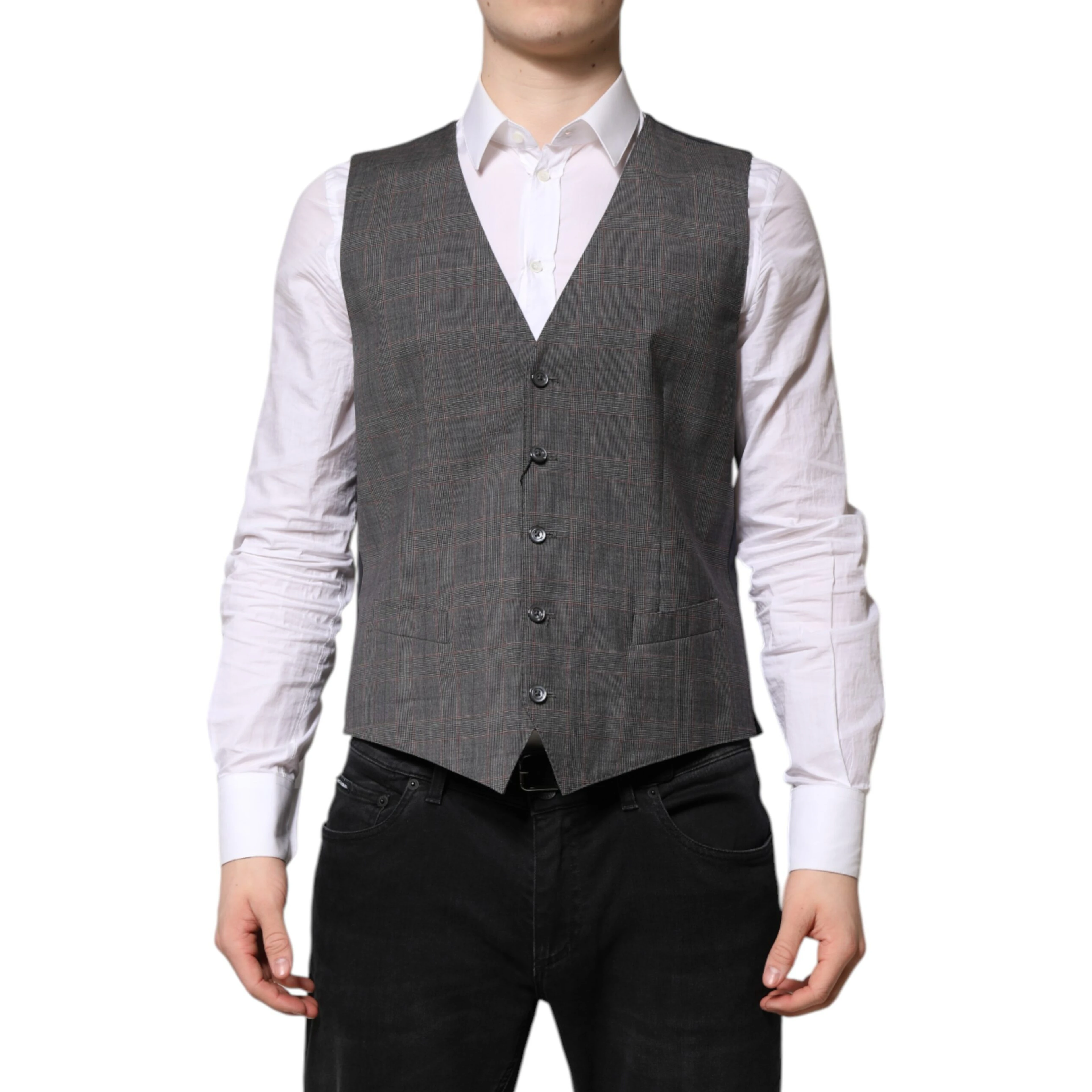 Gray Plaid Wool Formal Dress Waistcoat Vest
