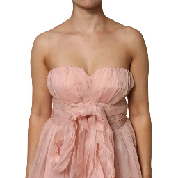 Pink Silk Chiffon A-line Pleated Midi Dress