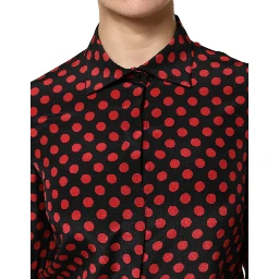 Black Red Polka Dot Silk Long Sleeves Top