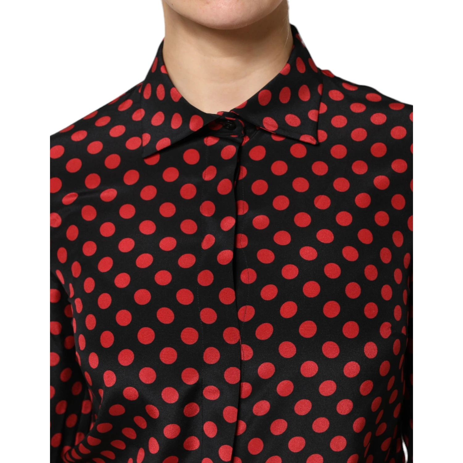 Black Red Polka Dot Silk Long Sleeves Top