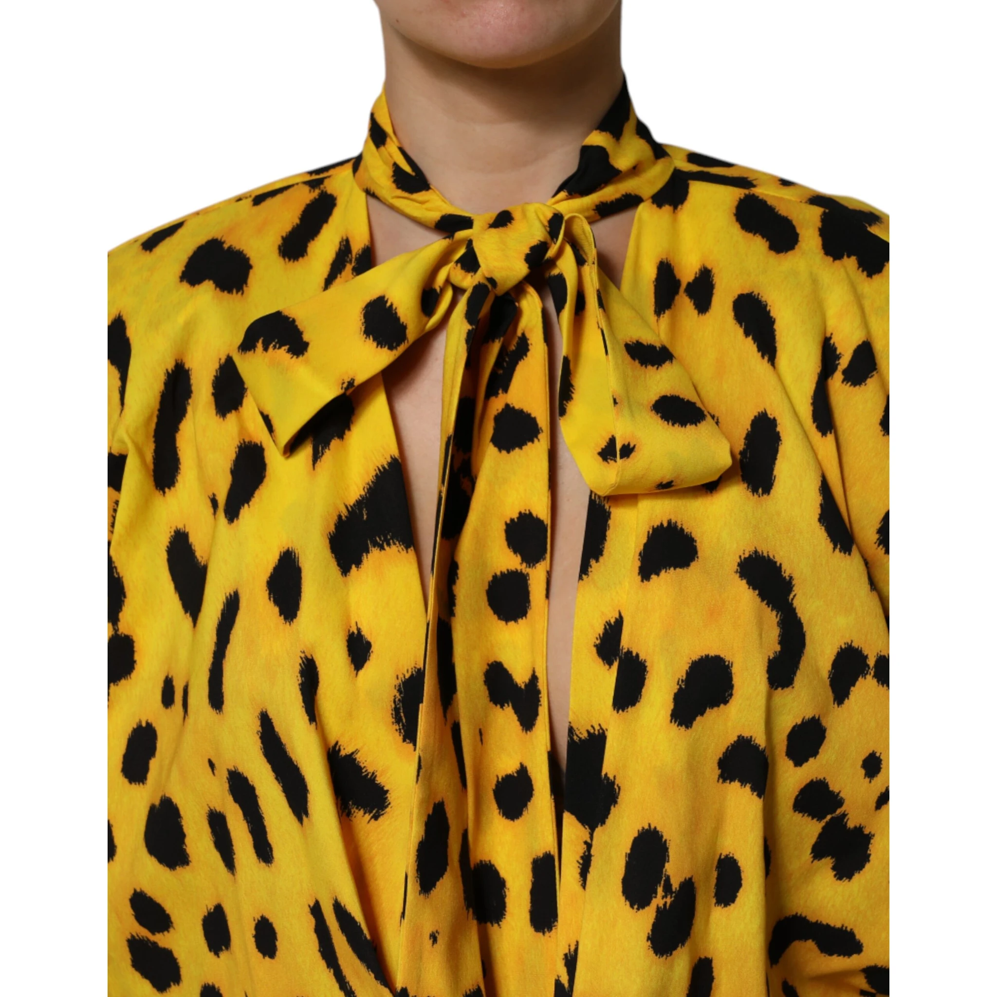 Yellow Leopard Long Sleeves Jumpsuit Dress