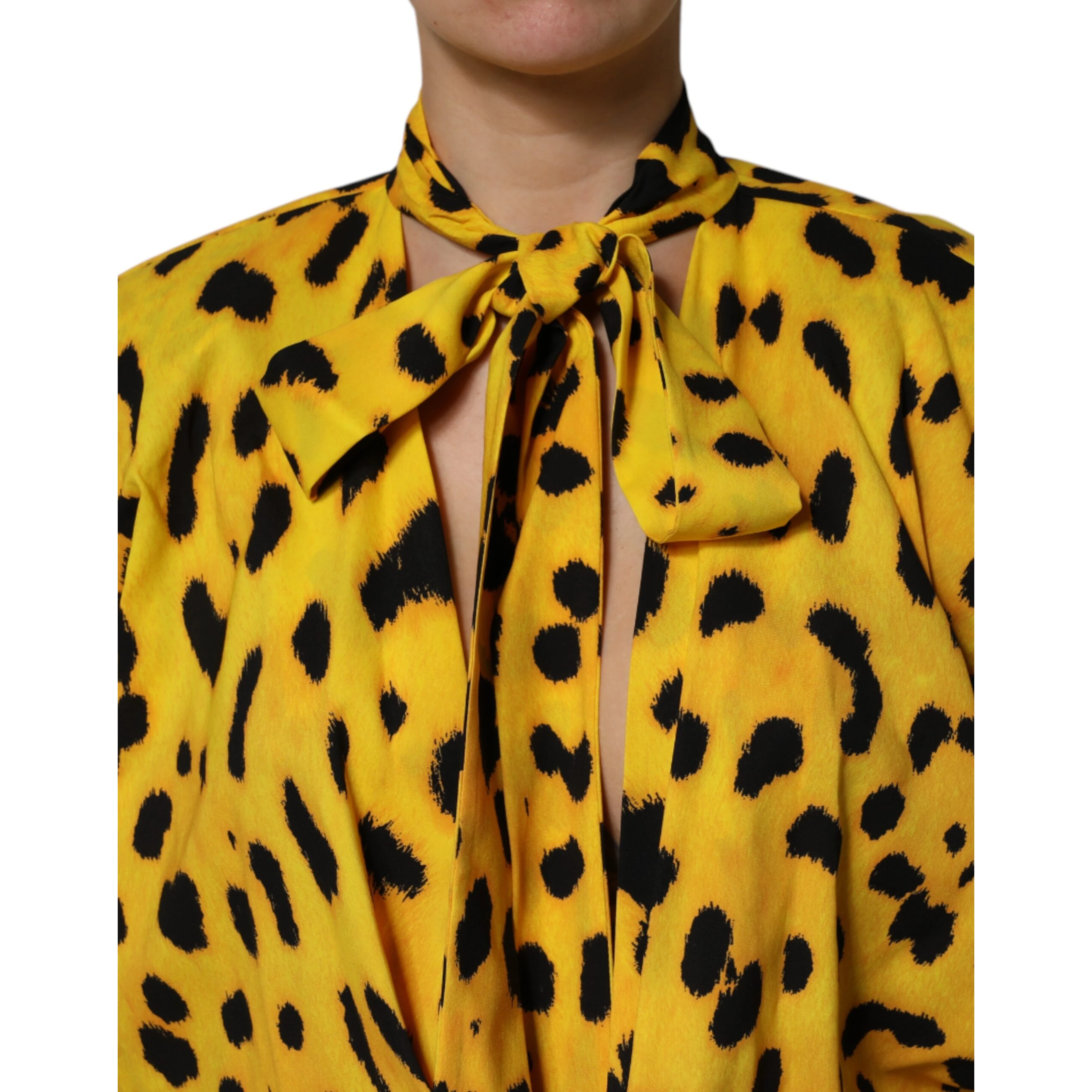 Yellow Leopard Long Sleeves Jumpsuit Dress
