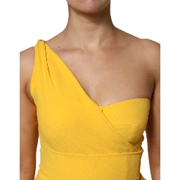 Yellow One Shoulder Side Slit Midi Dress
