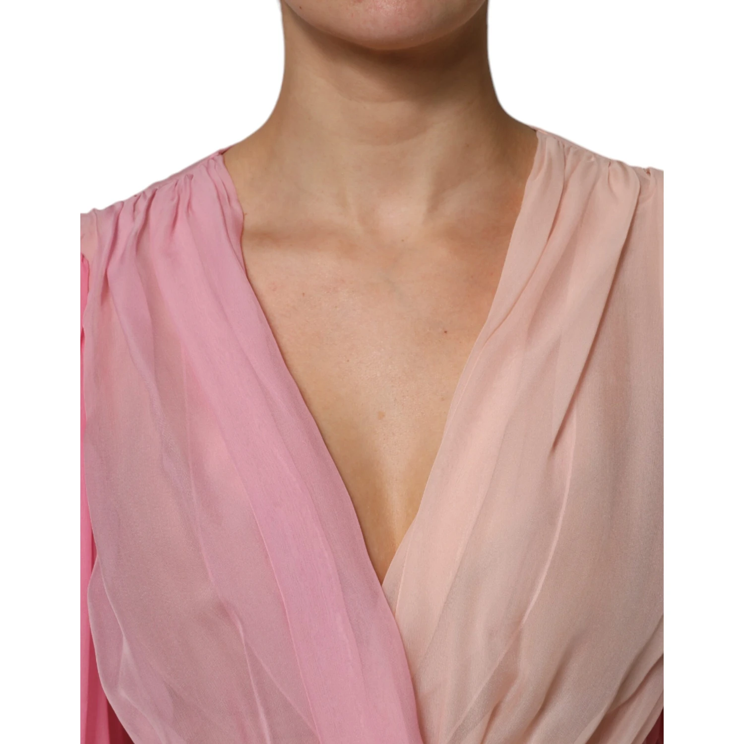 Pink Plunging V-neck Long Sleeves Blouse Top