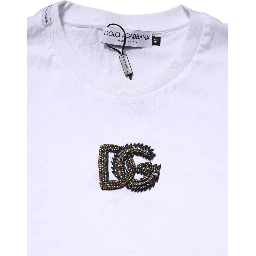 White Logo Embroidery Crew Neck T-shirt