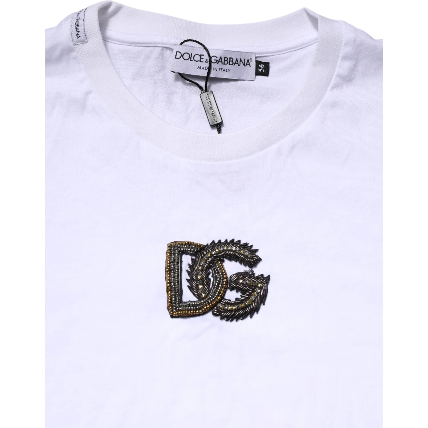 White Logo Embroidery Crew Neck T-shirt