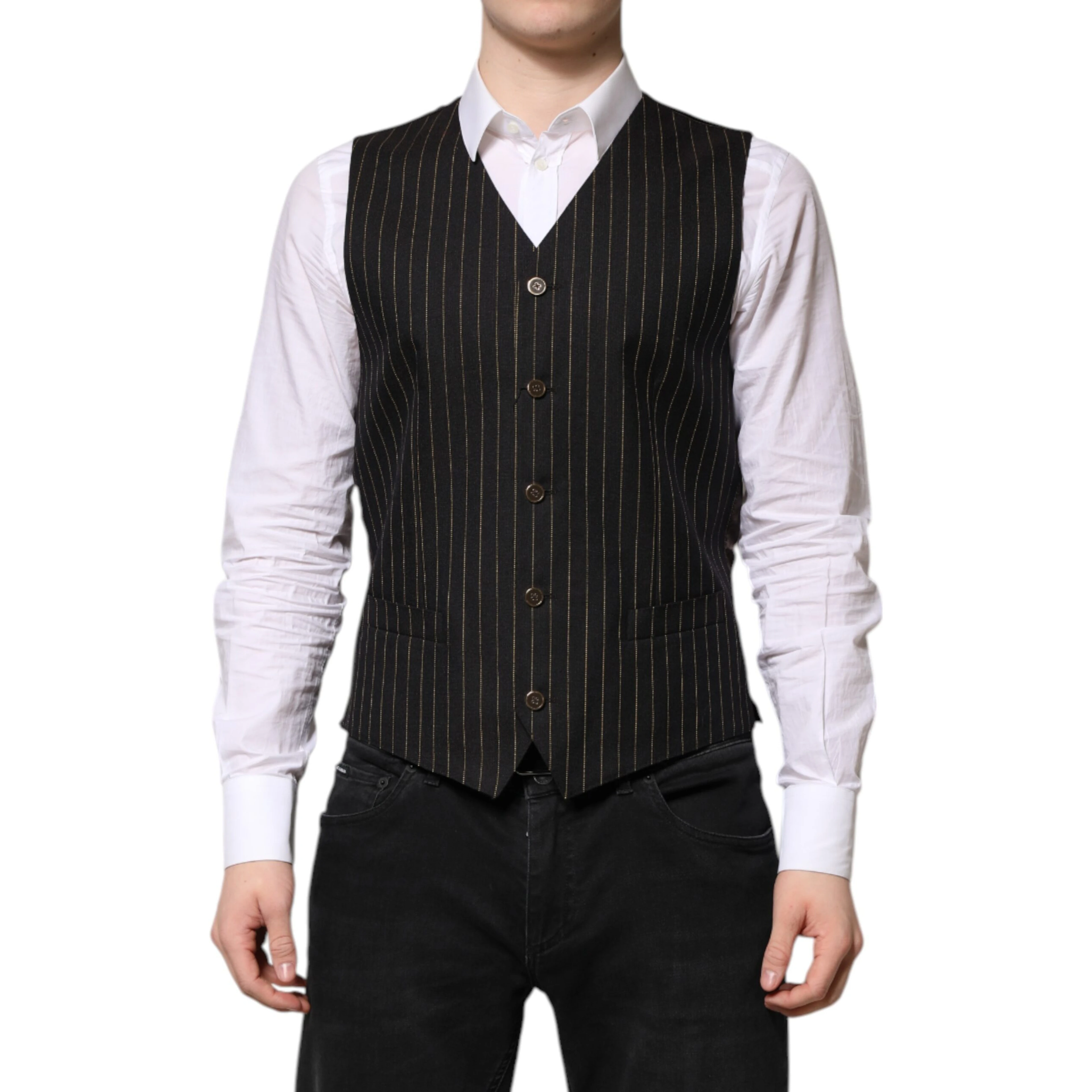 Black Stripes Wool Formal Men Waistcoat Vest