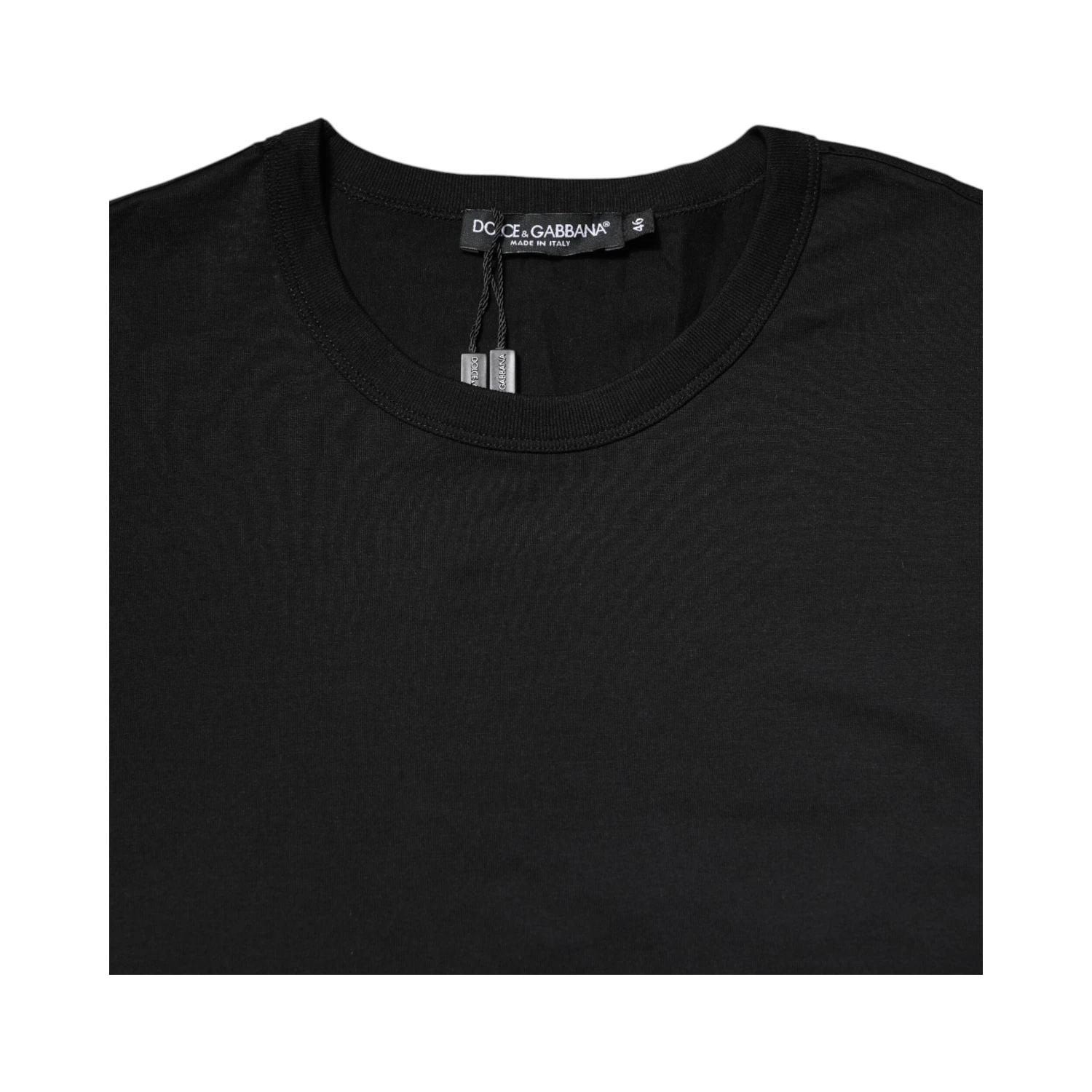 Black Cotton Short Sleeves Round Neck T-shirt
