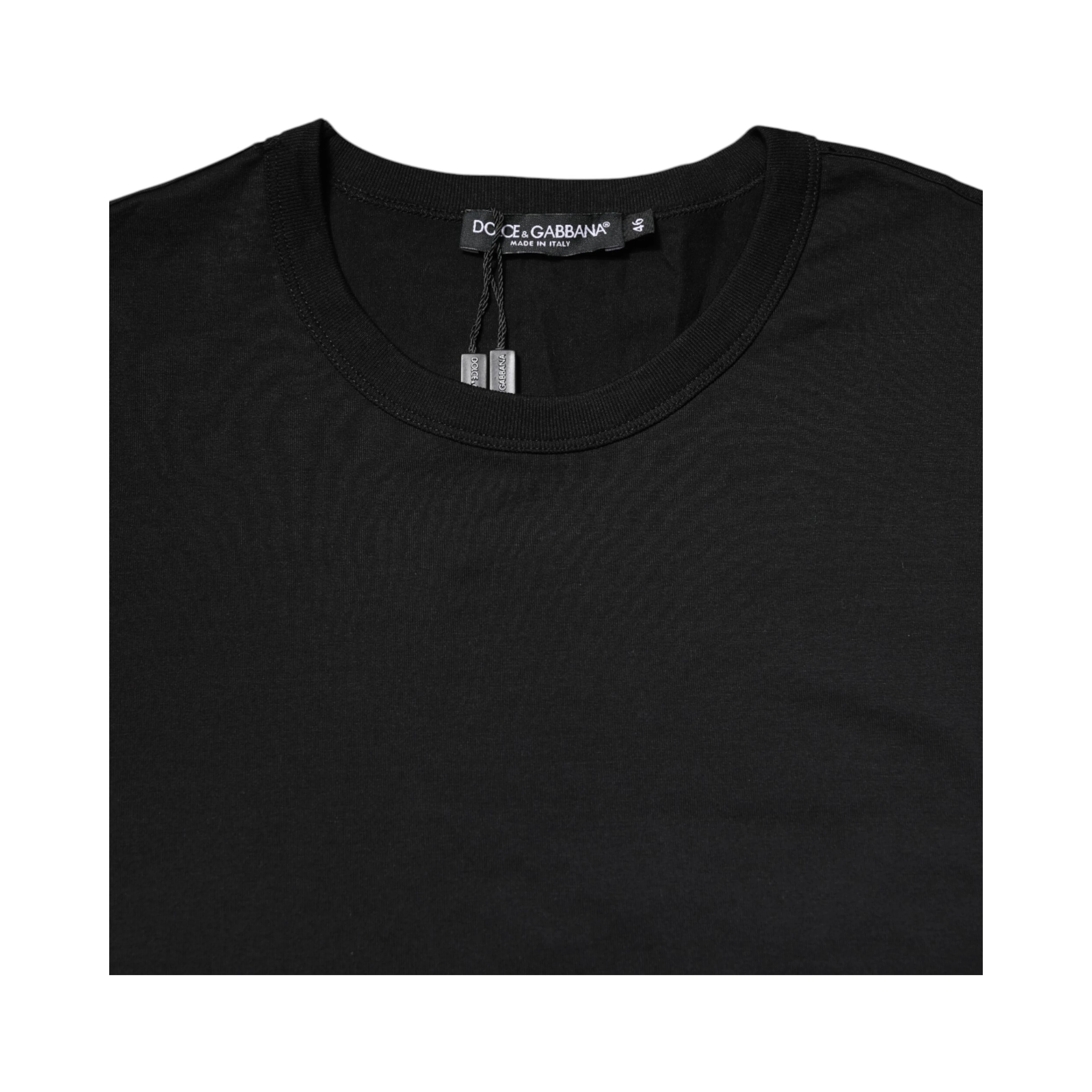Black Cotton Short Sleeves Round Neck T-shirt