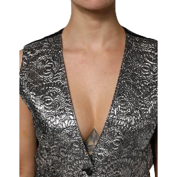 Silver Floral Jacquard Sleeveless Vest Top