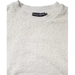 White Cotton Fleece Crew Neck Sweater