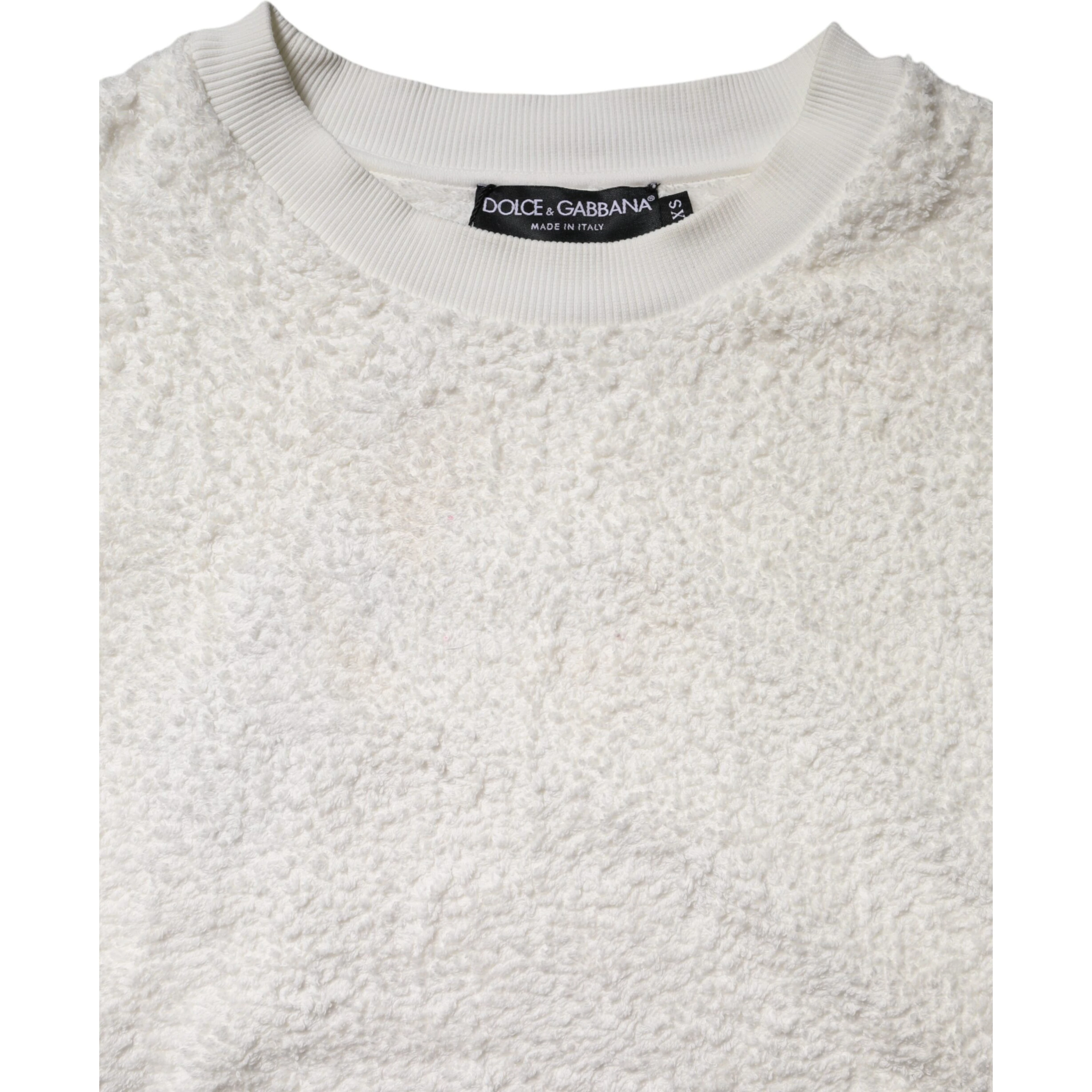 White Cotton Fleece Crew Neck Sweater