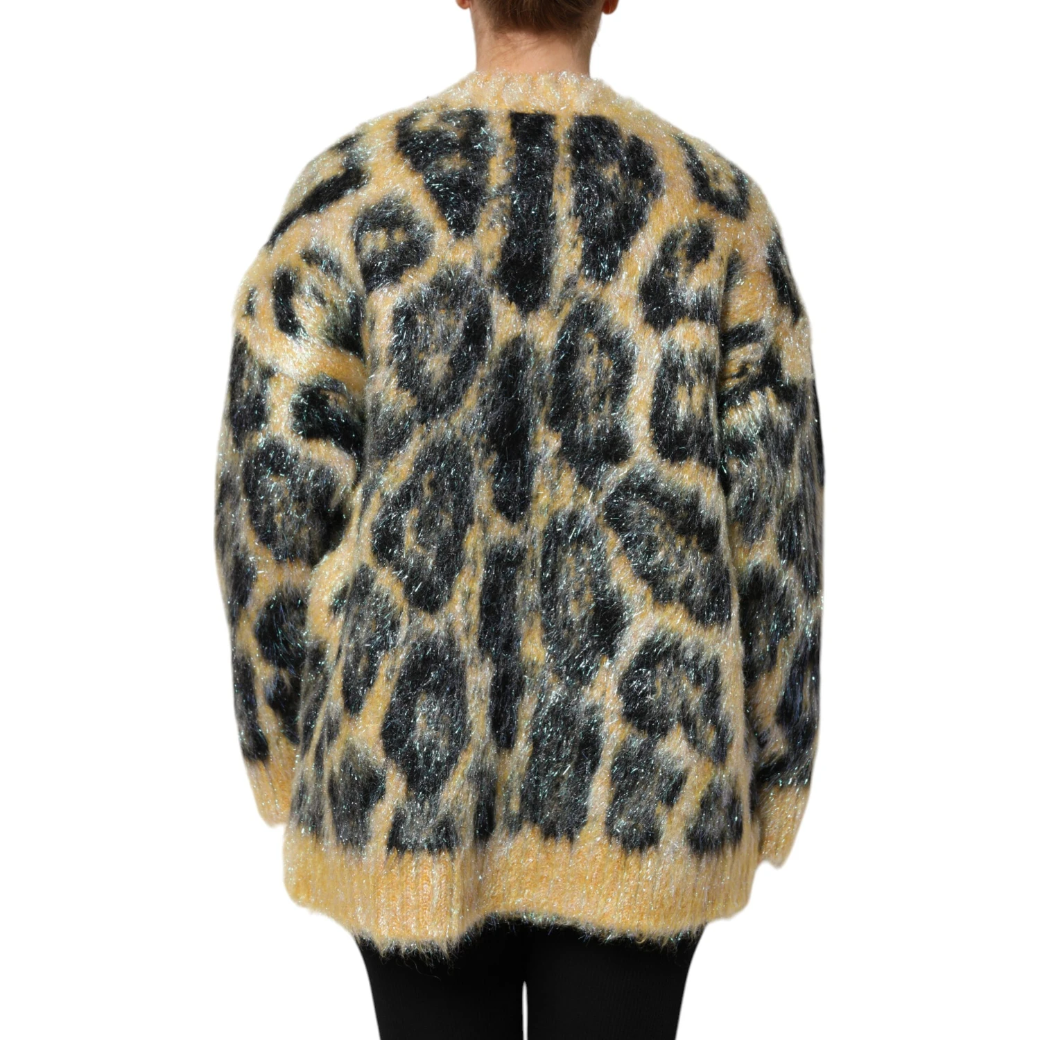 Multicolor Leopard Mohair Crew Neck Sweater