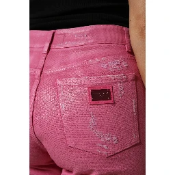 Pink Tattered Mid Waist Tapered Denim Jeans