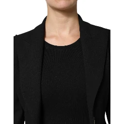 Black Polyester Single Breasted Trench Coat Jacket
