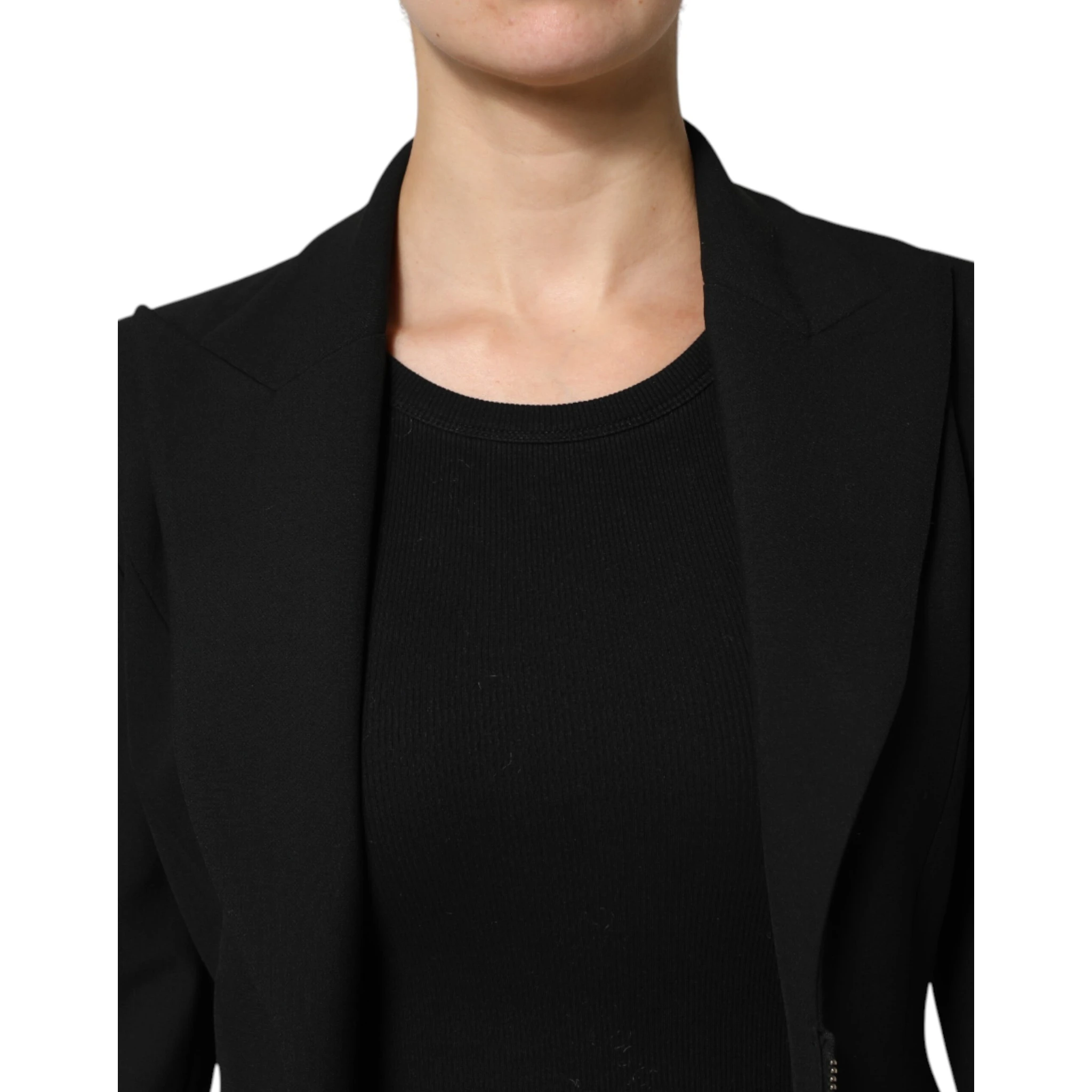 Black Polyester Single Breasted Trench Coat Jacket