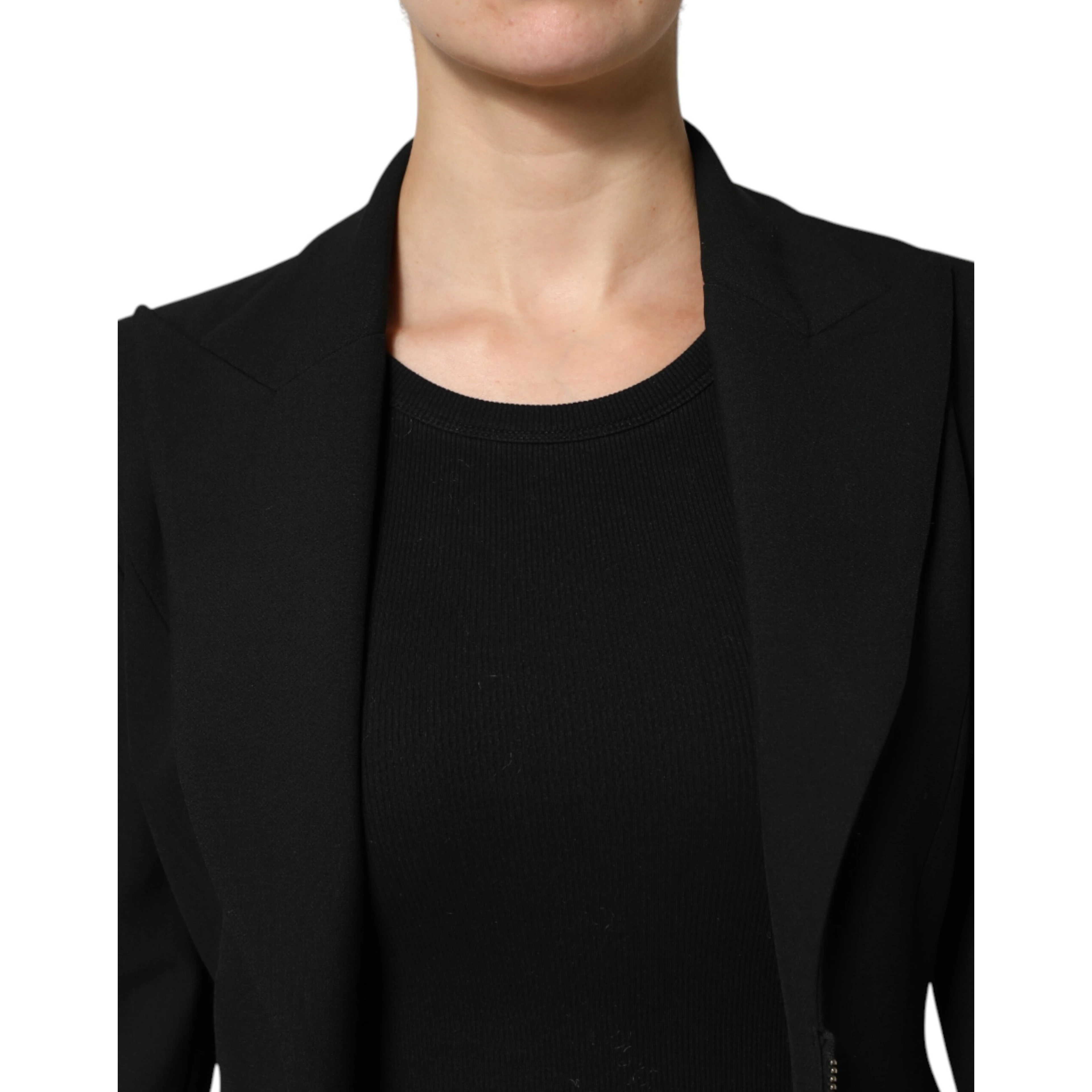 Black Polyester Single Breasted Trench Coat Jacket