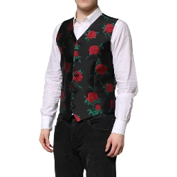 Red Floral Brocade Formal Men Waistcoat Vest