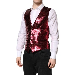Red Sequined Dress Formal Men Waistcoat Vest