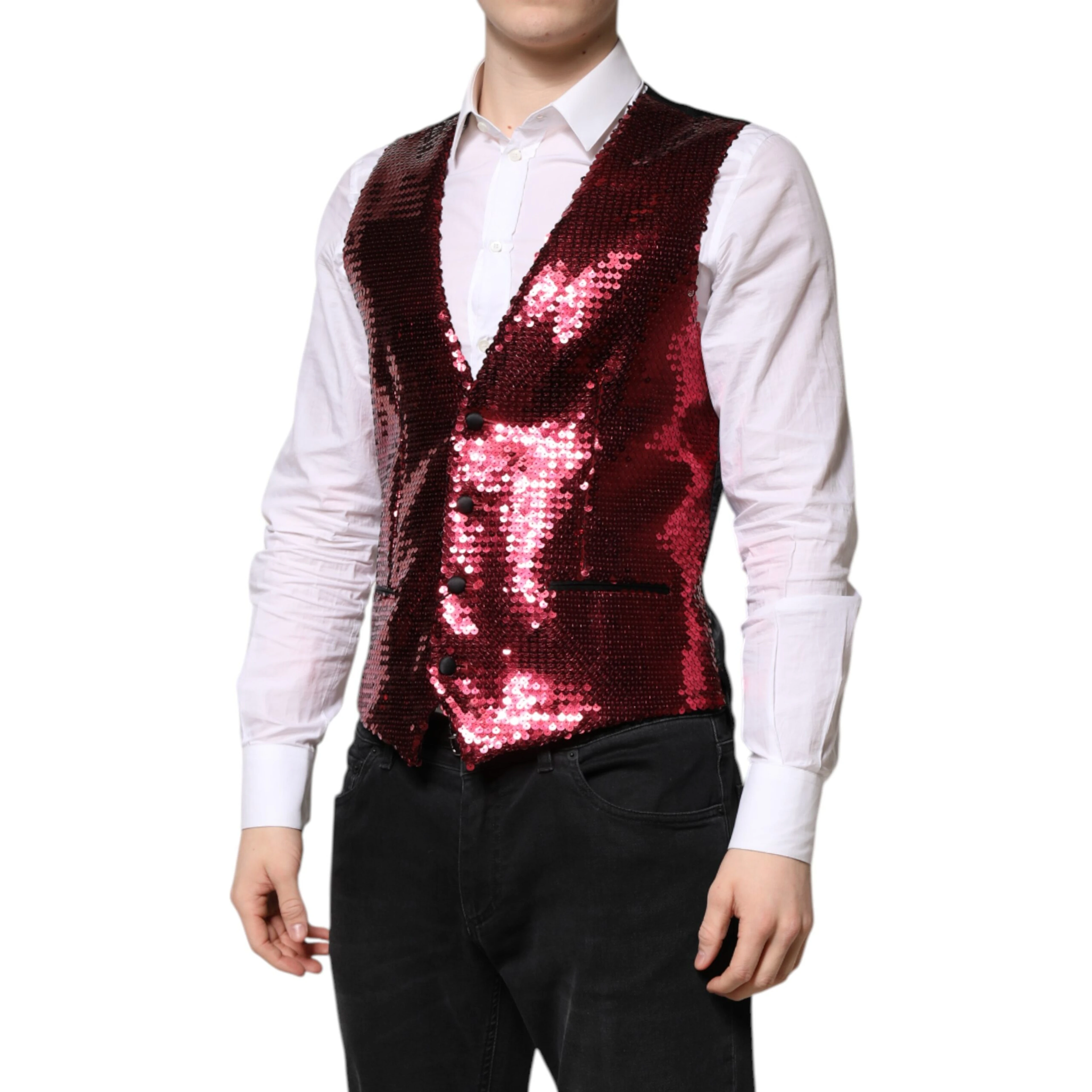 Red Sequined Dress Formal Men Waistcoat Vest