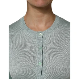 Light Green Silk Button Down Cardigan Sweater