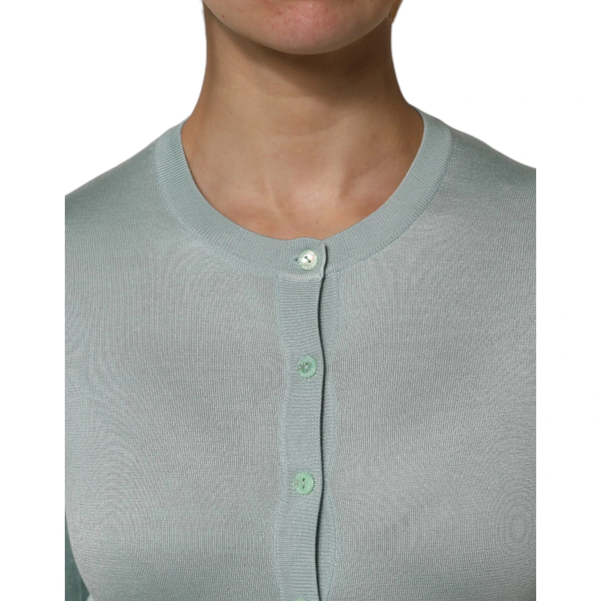 Light Green Silk Button Down Cardigan Sweater