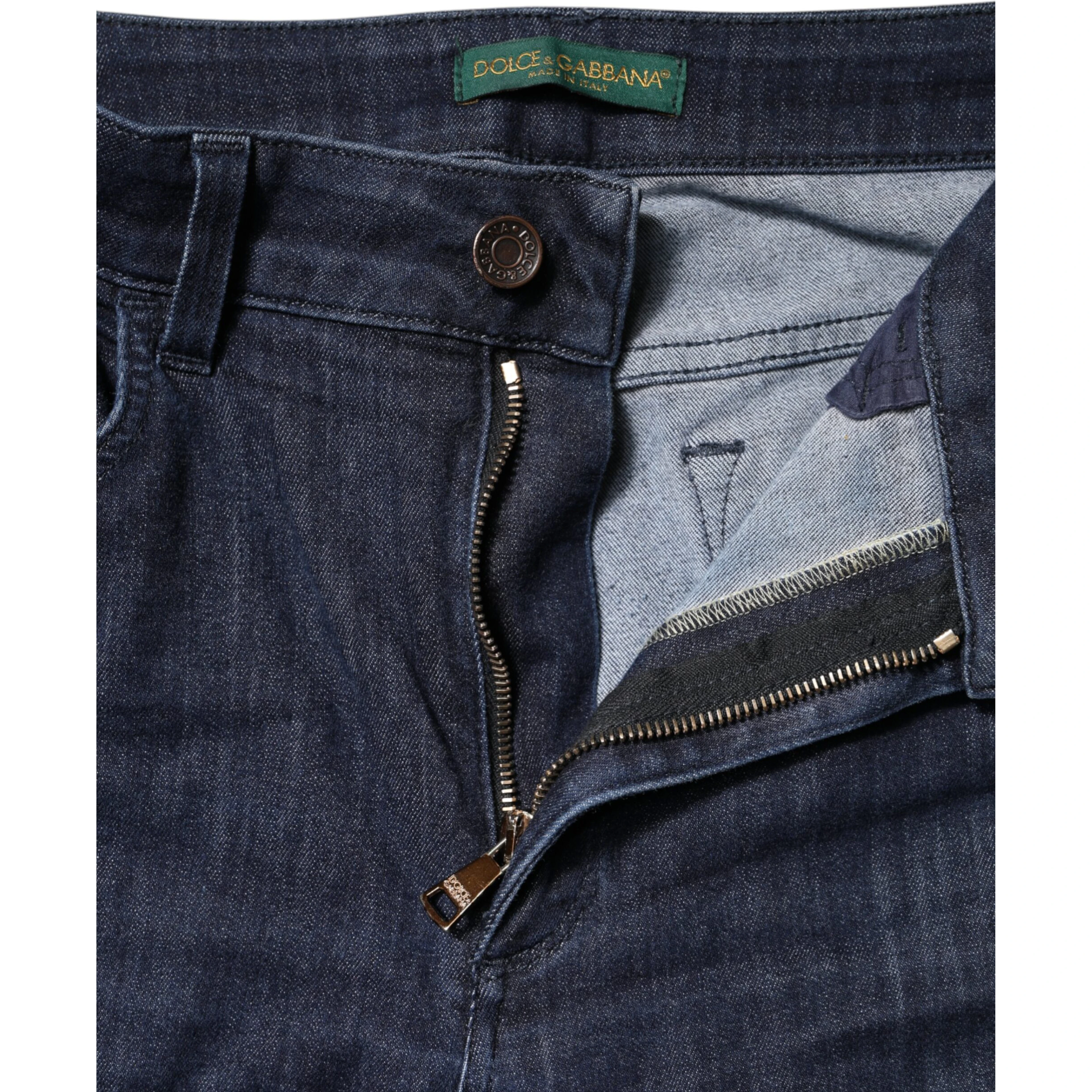 Dark Blue Cotton Skinny Cropped Denim Jeans