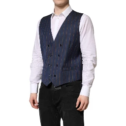 Blue Stripes Wool Formal Men Waistcoat Vest