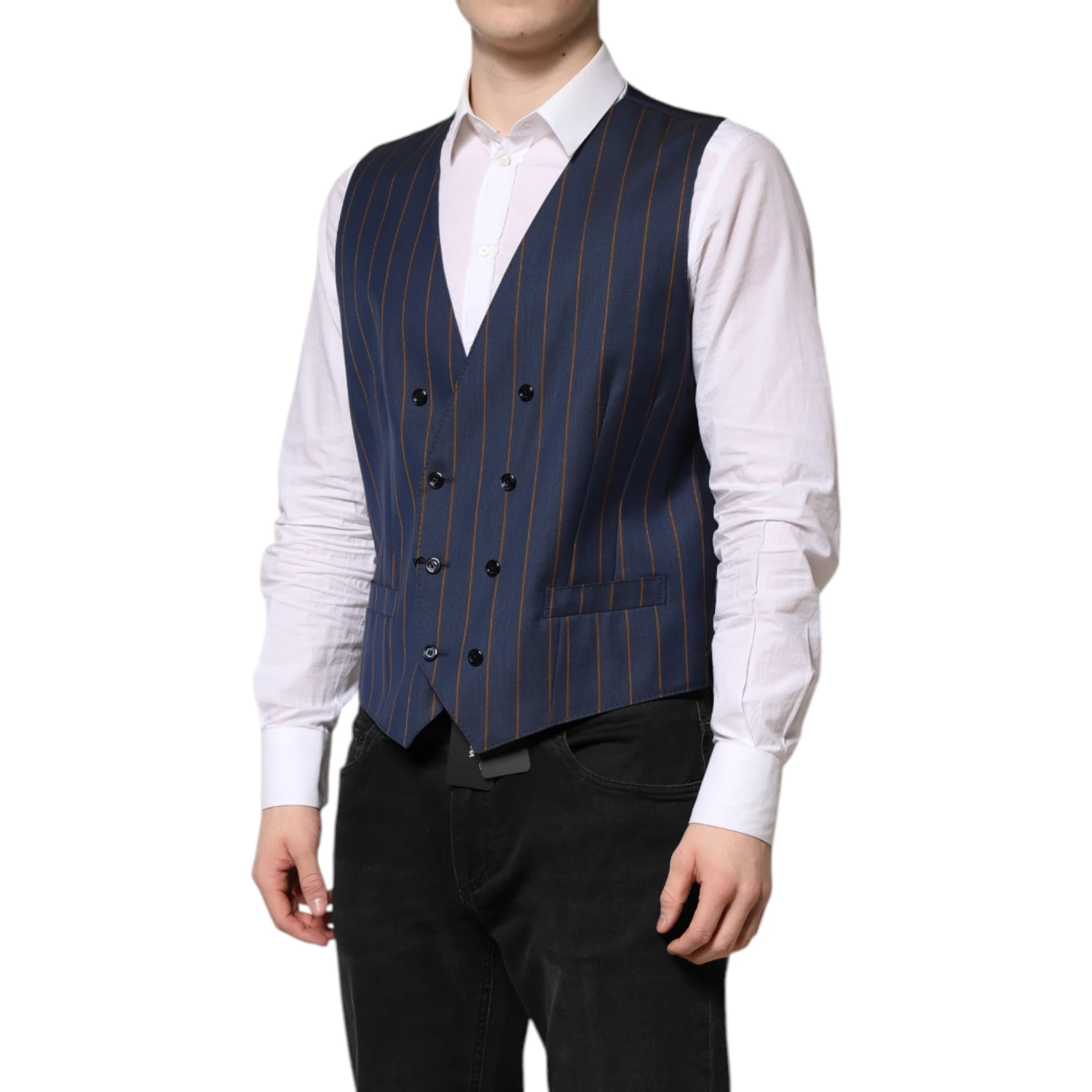 Blue Stripes Wool Formal Men Waistcoat Vest