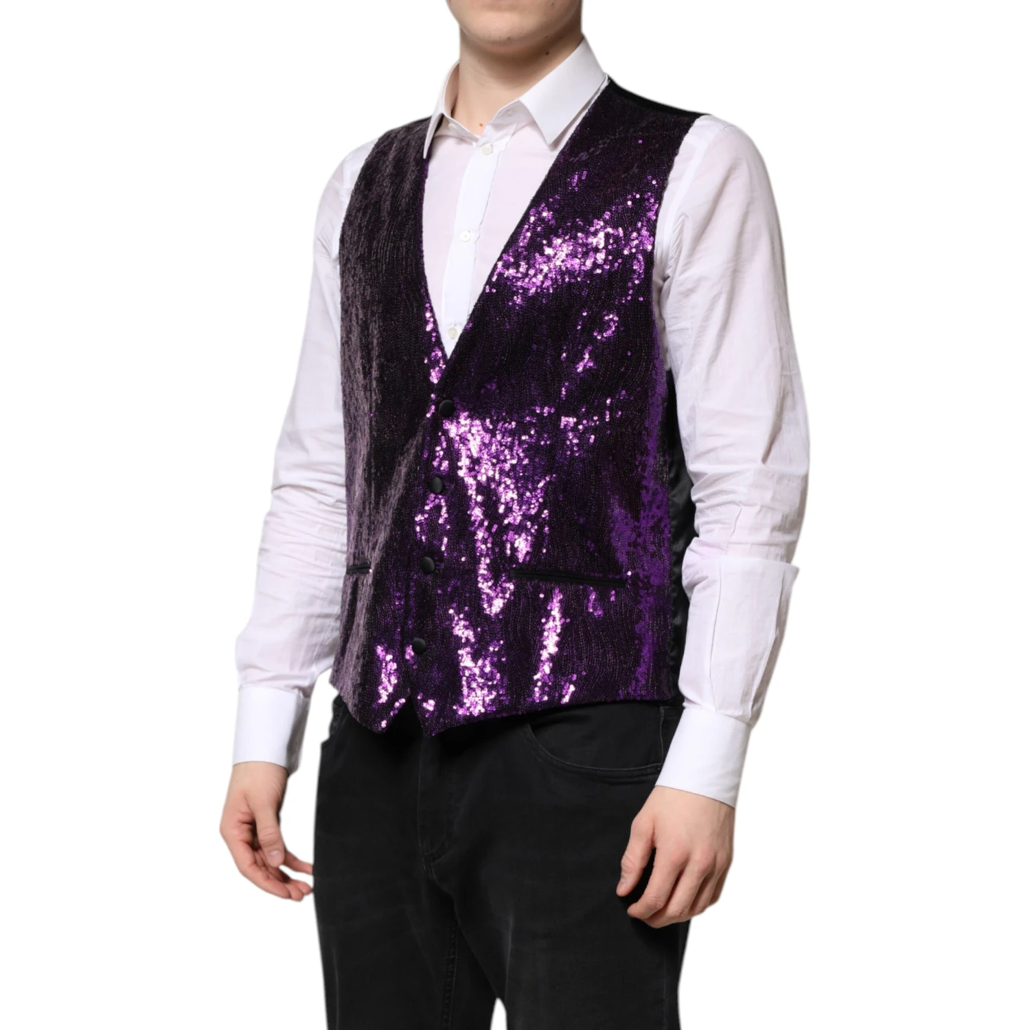 Purple Sequined Dress Formal Waistcoat Vest