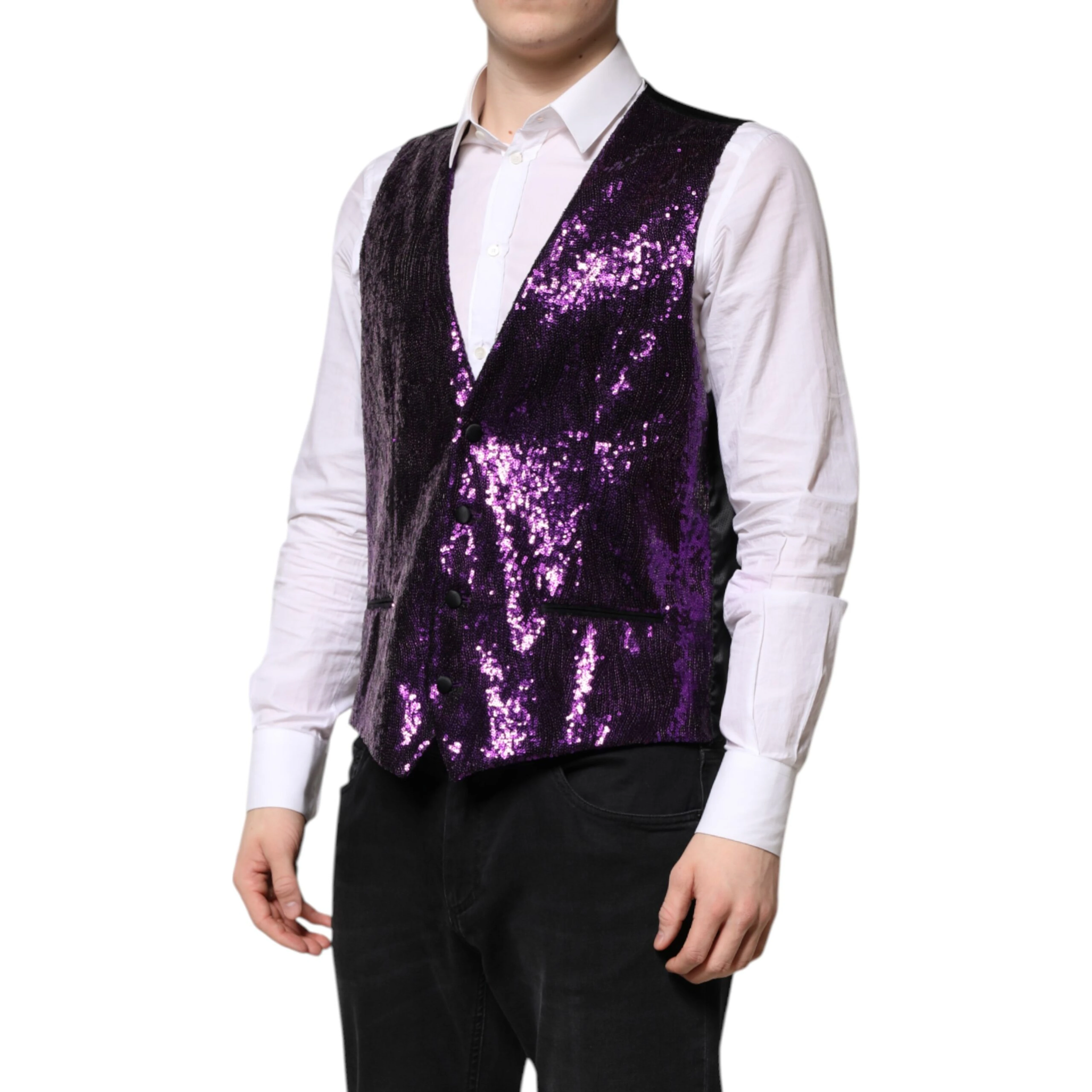 Purple Sequined Dress Formal Waistcoat Vest