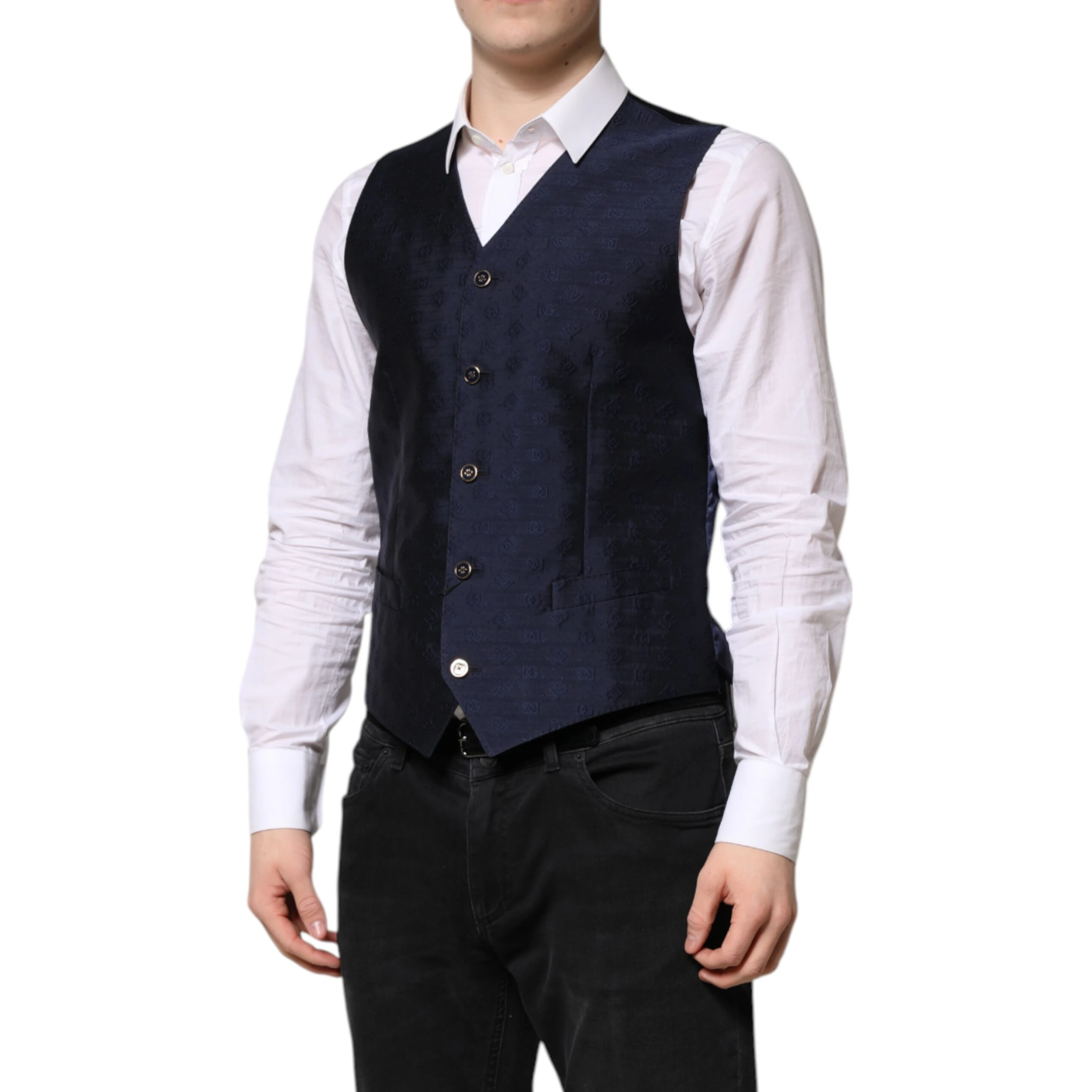 Dark Blue Logo Wool Formal Men Waistcoat Vest