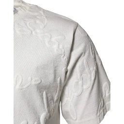 White Cotton Logo Embossed Crew Neck T-shirt