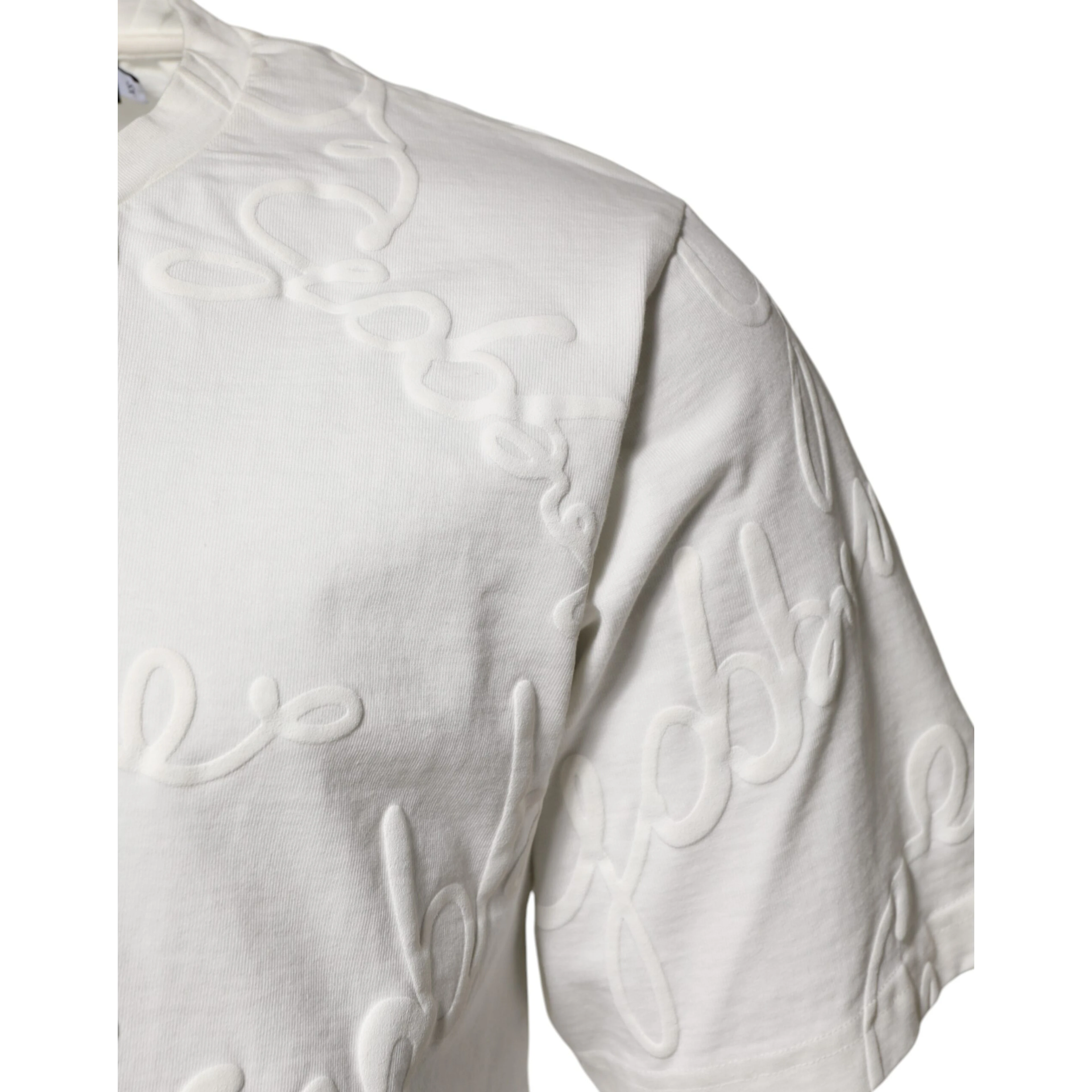 White Cotton Logo Embossed Crew Neck T-shirt