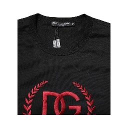 Black Cotton Embroidered Crew Neck T-shirt