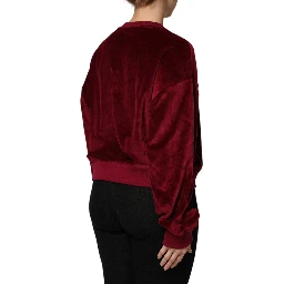 Red Cotton Velvet Crew Neck Pullover Sweater