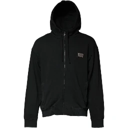 Black Logo Full Zip Hooded Men Sweatshirt Sweater