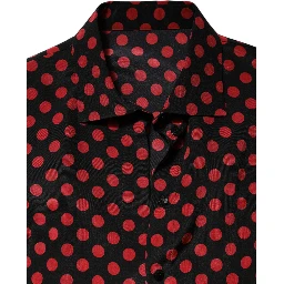 Black Red Polka Dot Silk Long Sleeves Top