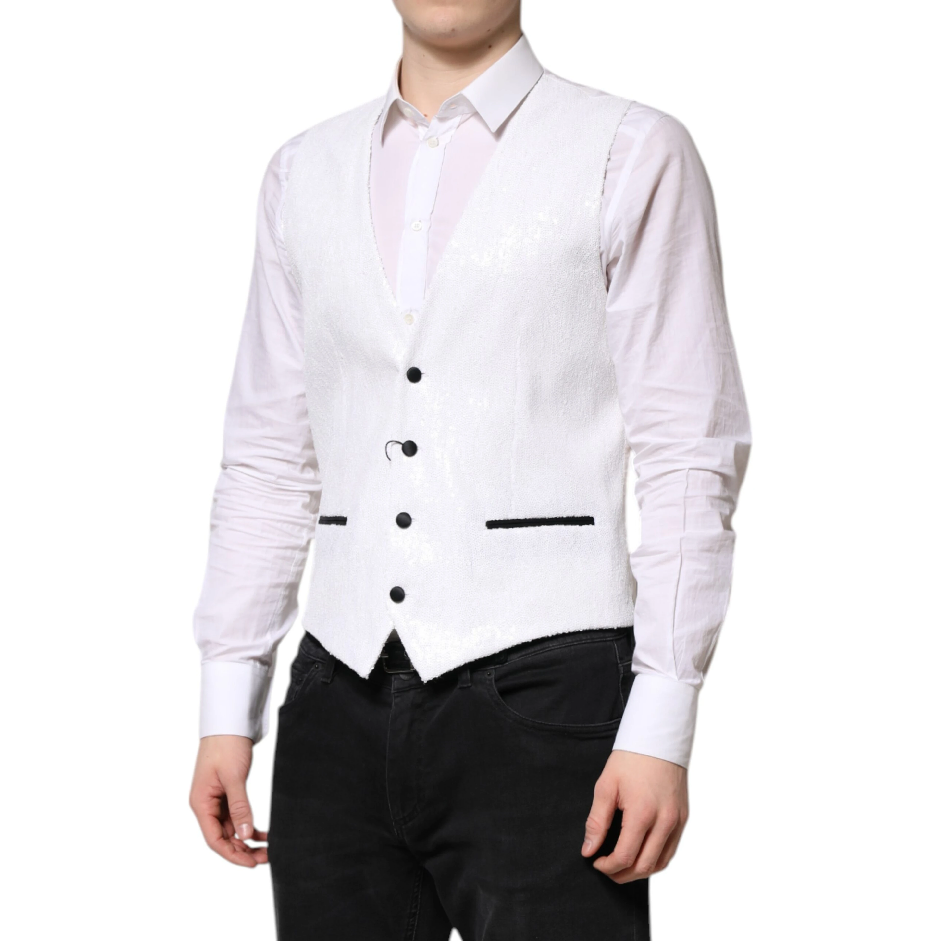 White Sequined Dress Formal Waistcoat Vest