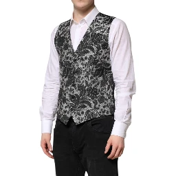 Black Gray Brocade Formal Men Waistcoat Vest