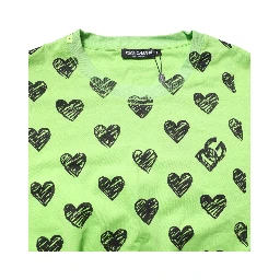 Green Heart Print Cotton Crew Neck T-shirt
