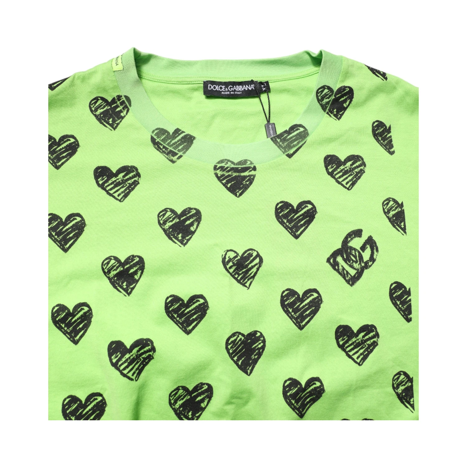 Green Heart Print Cotton Crew Neck T-shirt