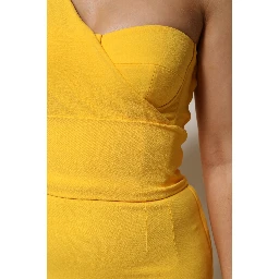 Yellow One Shoulder Side Slit Midi Dress