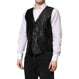 Black Lurex Dress Formal Men Waistcoat Vest